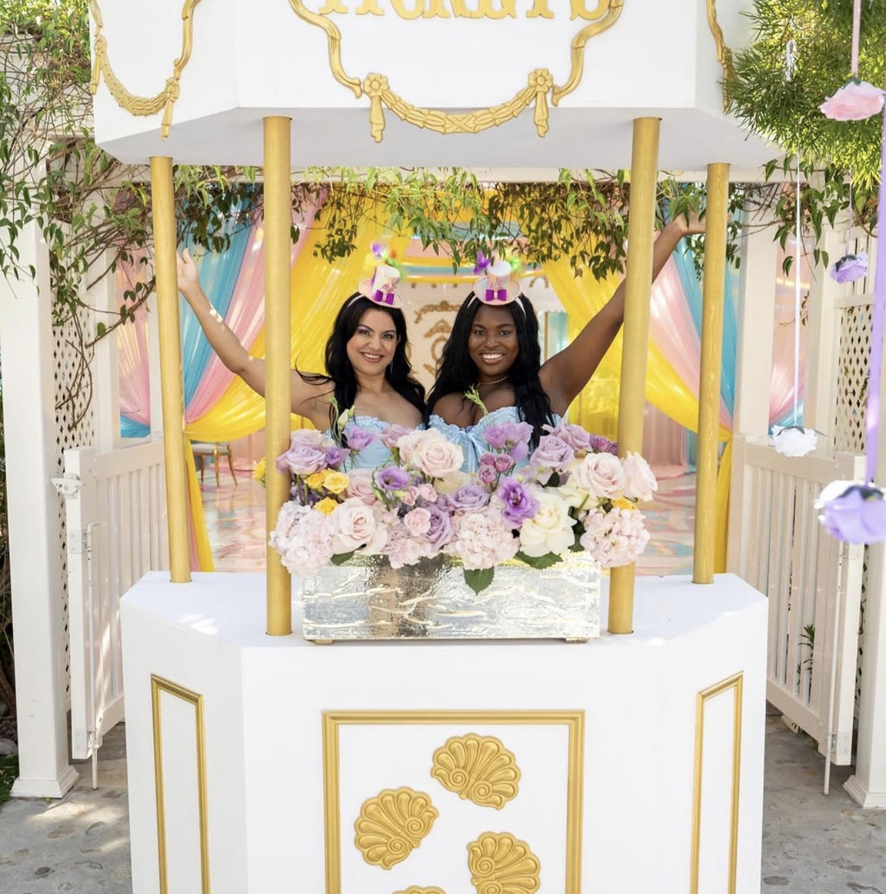 Pretty pink treats cart with florals