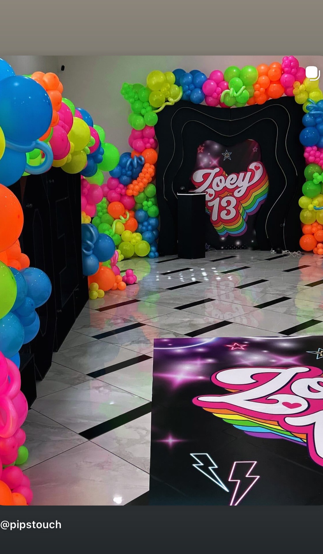 Neon balloon arch for a teen birthday